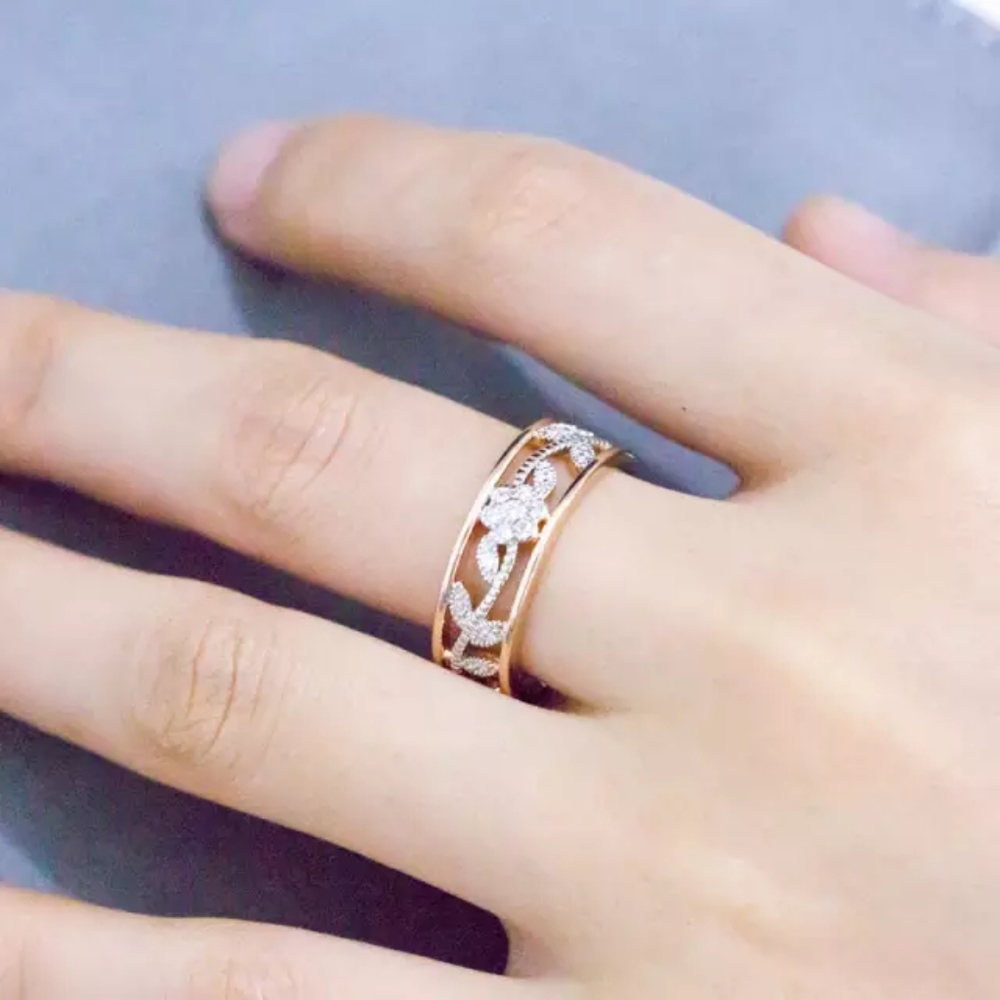 New Rose Gold Plated Flower Diamond Ring - Picture 2 of 4